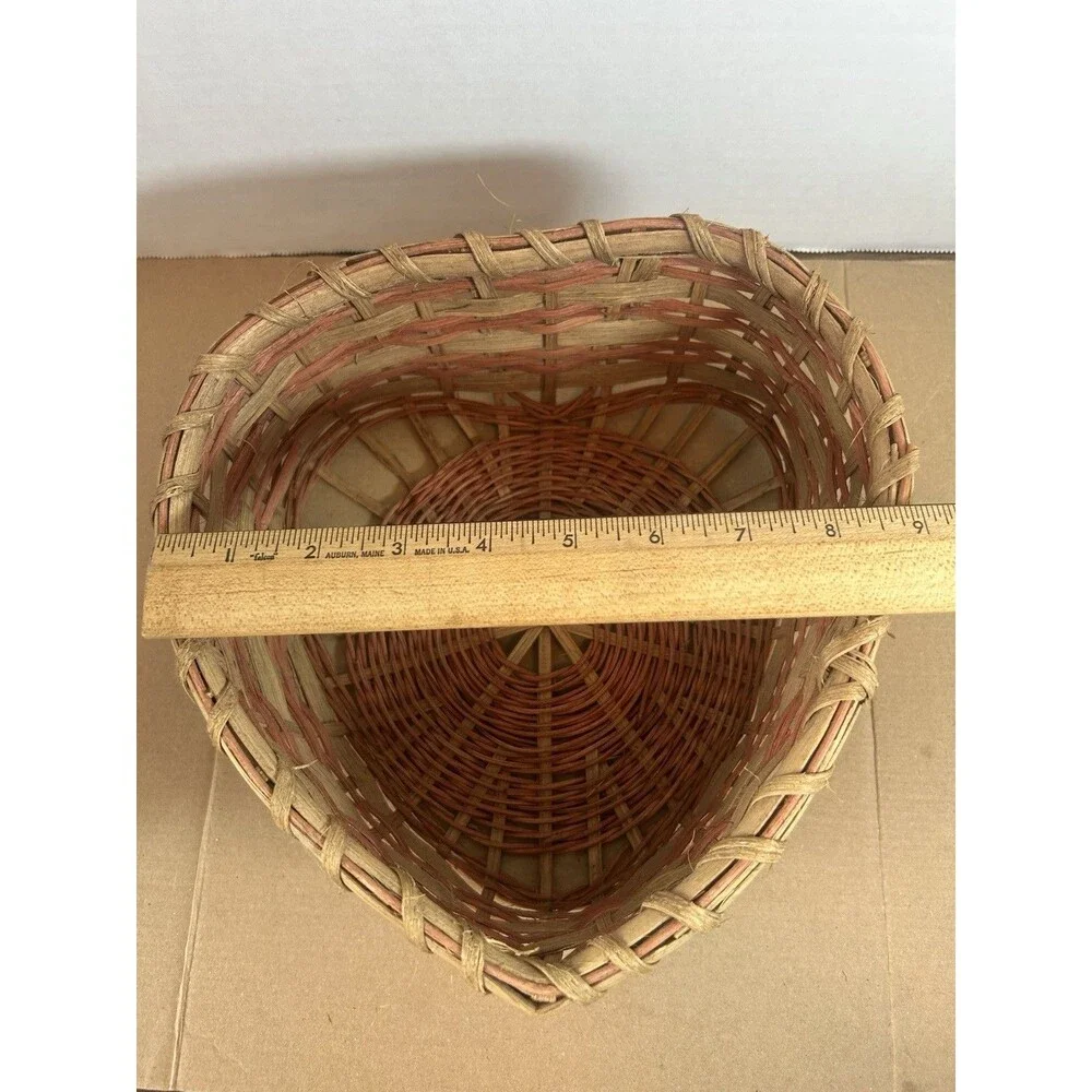 Vintage Heart Shaped Wicker Basket Rustic Farmhouse Decor Storage w Handle